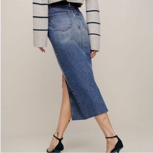 Reformation Jagger Denim Midi Skirt Raw Hem Size 25
